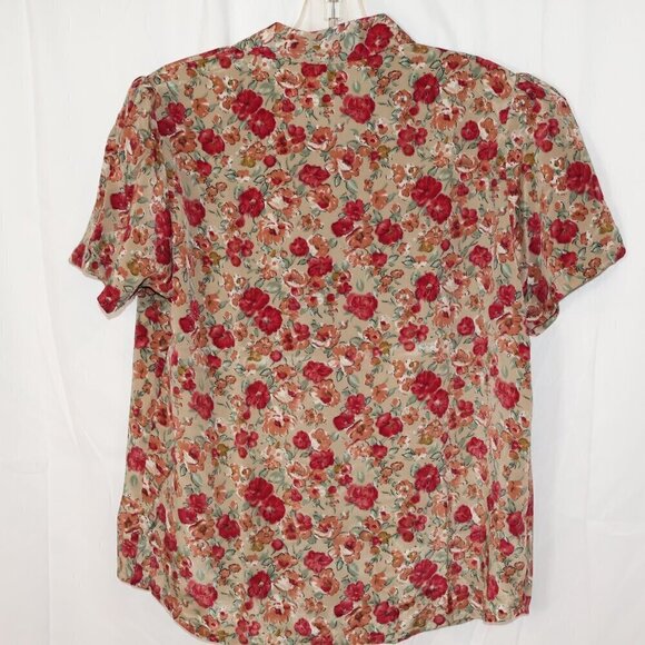 Amazon Oversstar Blouse Women Size Mediume Brown Floral Short Sleeve - Picture 7 of 8